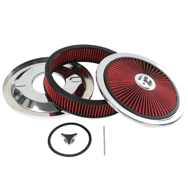 Haytalras 14"x3" Round Air Cleaner Filter Assembly Kit Compatible with GMC Chevy Ford Chryler Dodge V8 with High- Flow Thru Lid Washable & Reusable for Caburetor 5-1/8" Carb Neck Black