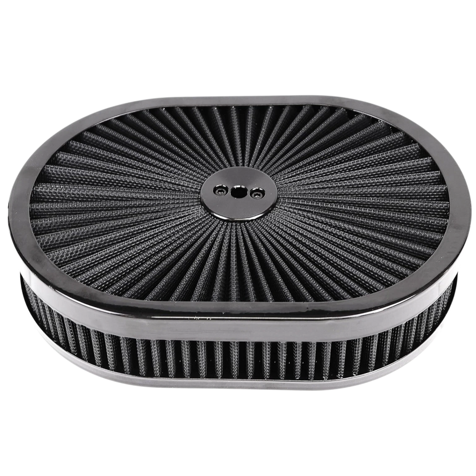 Haytalras 12"x2" Oval Air Cleaner Filter Assembly Compatible with GMC Chevy Ford Chryler Dodge V8 for Carburetor 5-1/8" Carb Neck High Flow-Thru Lid Washable and Reusable Black