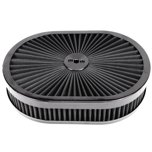 Haytalras 12"x2" Oval Air Cleaner Filter Assembly Compatible with GMC Chevy Ford Chryler Dodge V8 for Carburetor 5-1/8" Carb Neck High Flow-Thru Lid Washable and Reusable Black