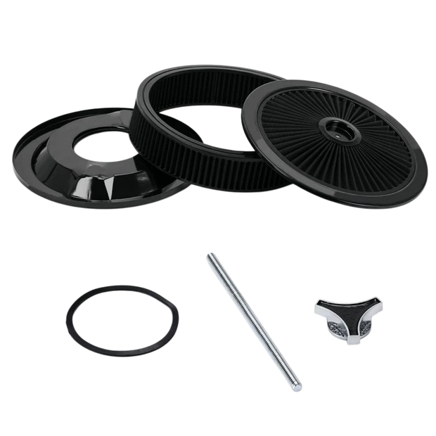 Haytalras 14"x3" Round Air Cleaner Filter Assembly Kit Compatible with GMC Chevy Ford Chryler Dodge V8 with High- Flow Thru Lid Washable & Reusable for Caburetor 5-1/8" Carb Neck Black