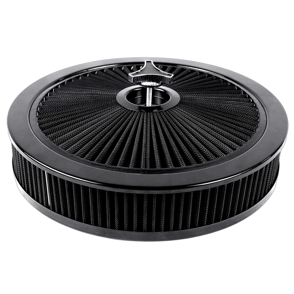 Haytalras 14"x3" Round Air Cleaner Filter Assembly Kit Compatible with GMC Chevy Ford Chryler Dodge V8 with High- Flow Thru Lid Washable & Reusable for Caburetor 5-1/8" Carb Neck Black