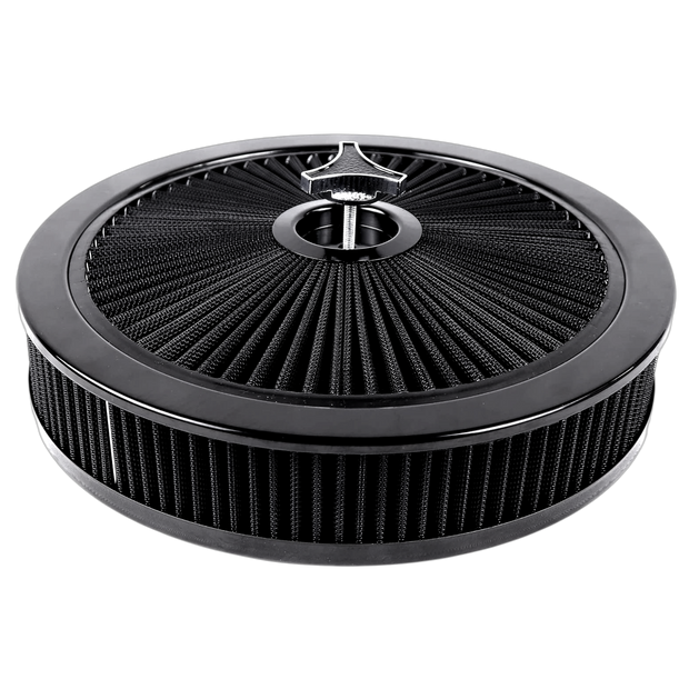 Haytalras 14"x3" Round Air Cleaner Filter Assembly Kit Compatible with GMC Chevy Ford Chryler Dodge V8 with High- Flow Thru Lid Washable & Reusable for Caburetor 5-1/8" Carb Neck Black