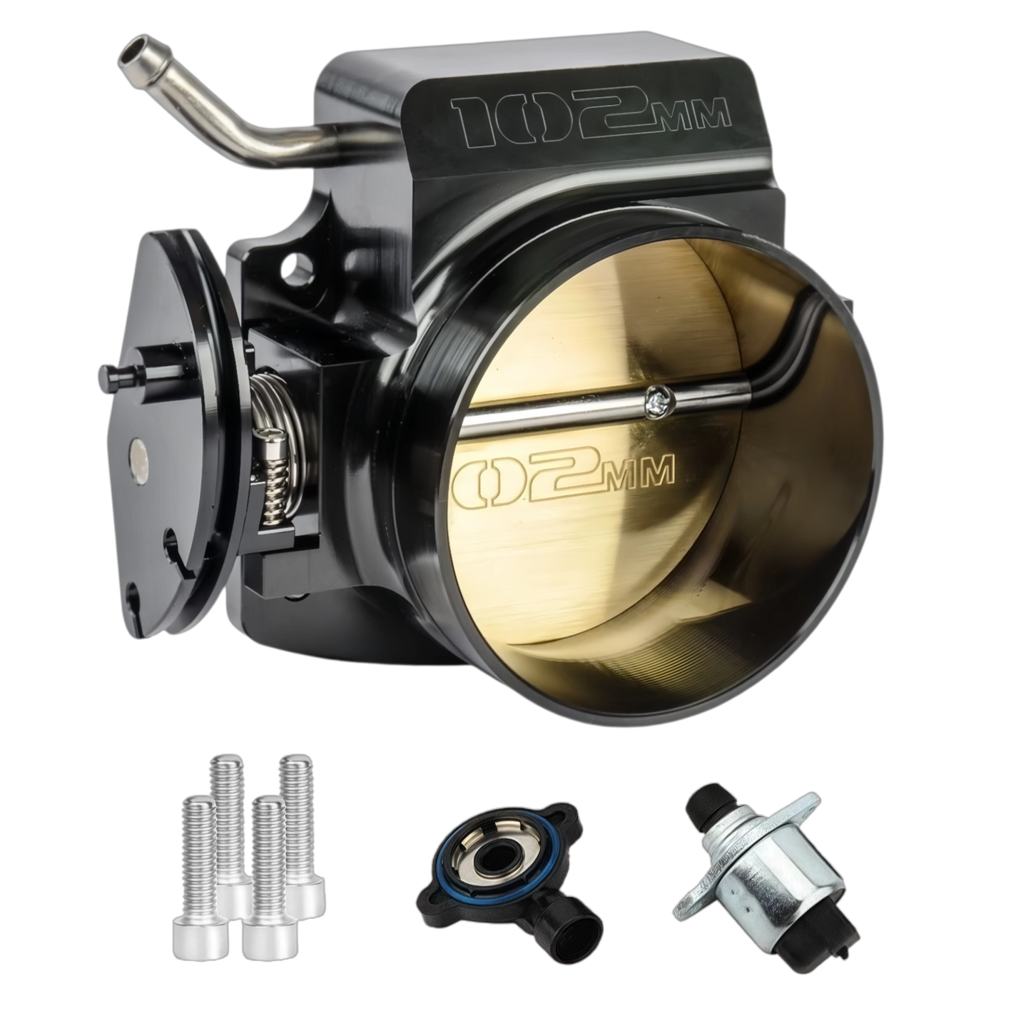 102mm Aluminum 4-Bolt Throttle Body + TPS IAC For GM Gen III LS1 LS2 LS6 LS7 LSX Black - product image 1